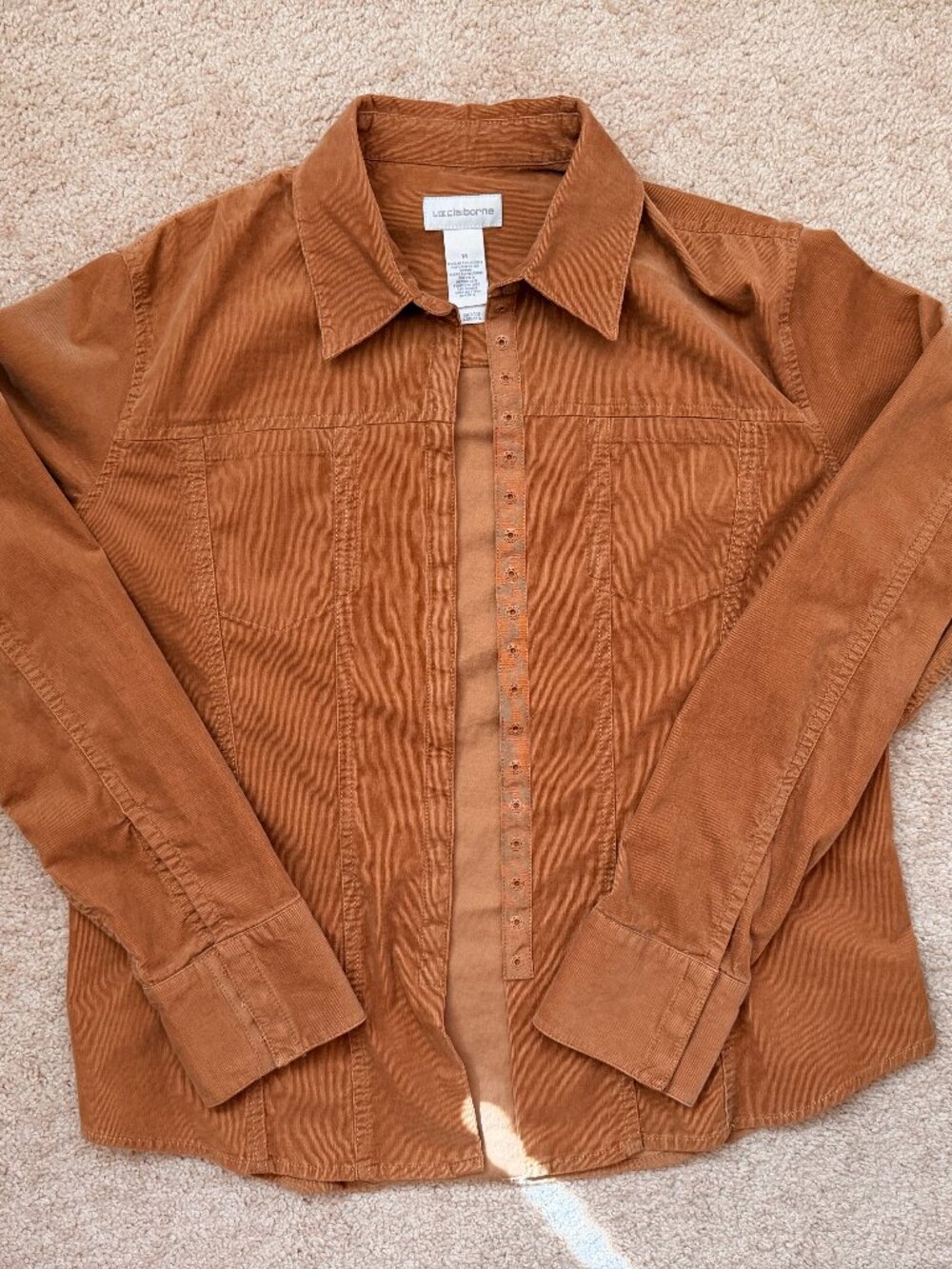 Vintage Liz Claiborne Brown Corduroy Snap Front Buttons Shirt Jacket